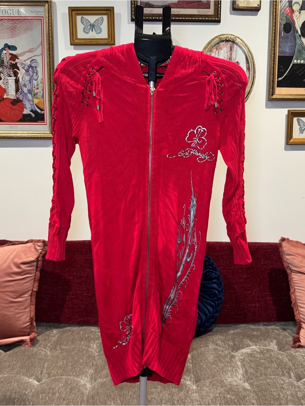 Ed Hardy Y2K Zip-Up Sweater Dress